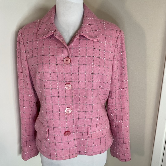 Nicole Miller Jackets & Blazers - Nicole Miller Pink Plaid Blazer Jacket Classic Preppy Work Cocktail Size 12